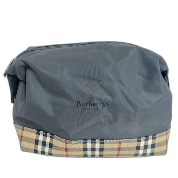 Vintage Burberry RARE Makeup Bag Toiletry Bag Grey Burberry Check Plaid - Picture 1 of 11